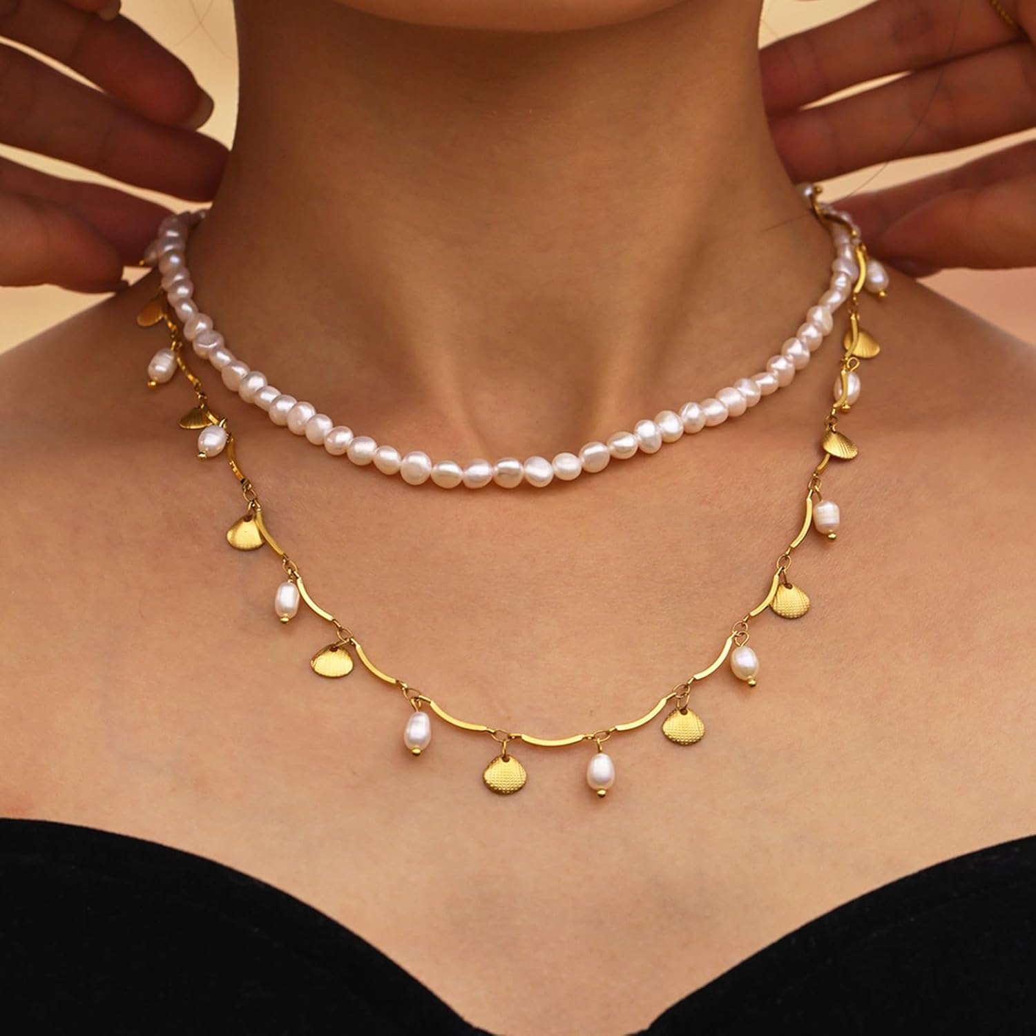 JUN MEIR'S 18K Gold Plated Pearl Shell Necklace for Women,Nature Pearl Chain for Summer Vacation, Birthday Anniversary Jewelry Gifts for Wife, Mom, Best Friend - Image 7