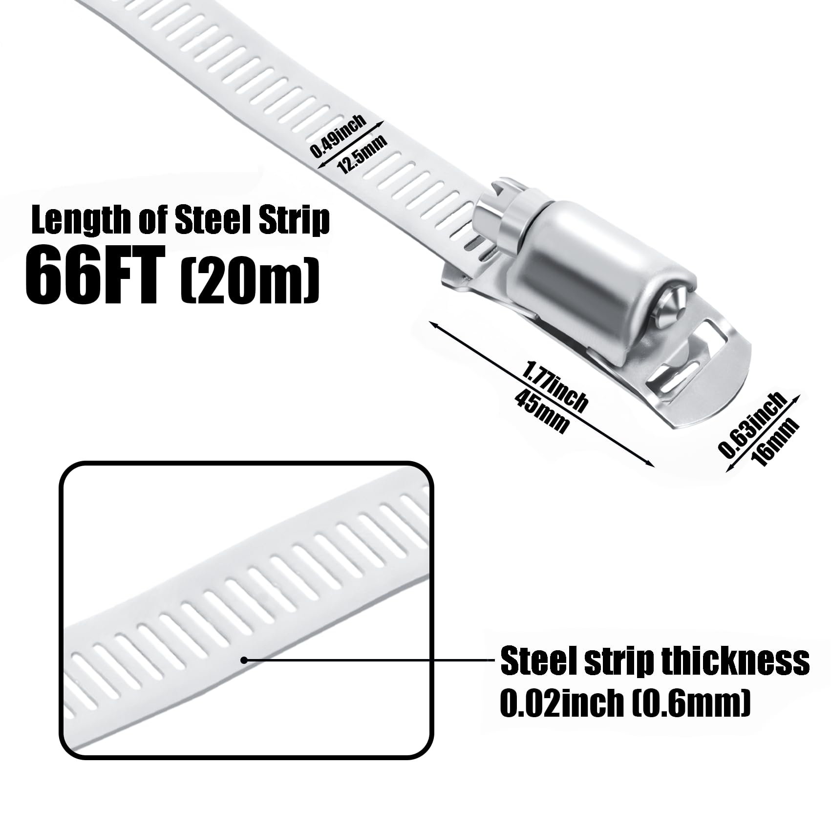 20M Abrazaderas de manguera sin fin 304 de acero inoxidable ajustable abrazaderas de manguera correas clips de manguera con tornillo abrazadera 50 piezas para tubería de agua/tanque/tubo de