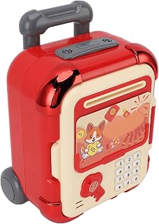Suitcase Piggy Bank Fingerprint Password Unlock Music Lightweight Electronic Money Box Safe Toy for (Red (1.0mm Thickness))