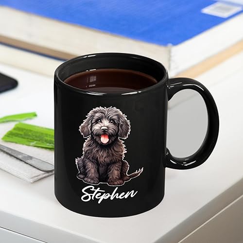 Miniatura 4 de Taza de café negra Labradoodle con nombre personalizado, regalo para perro, papá, perro, mamá, cumpleaños, taza de cerámica personalizada