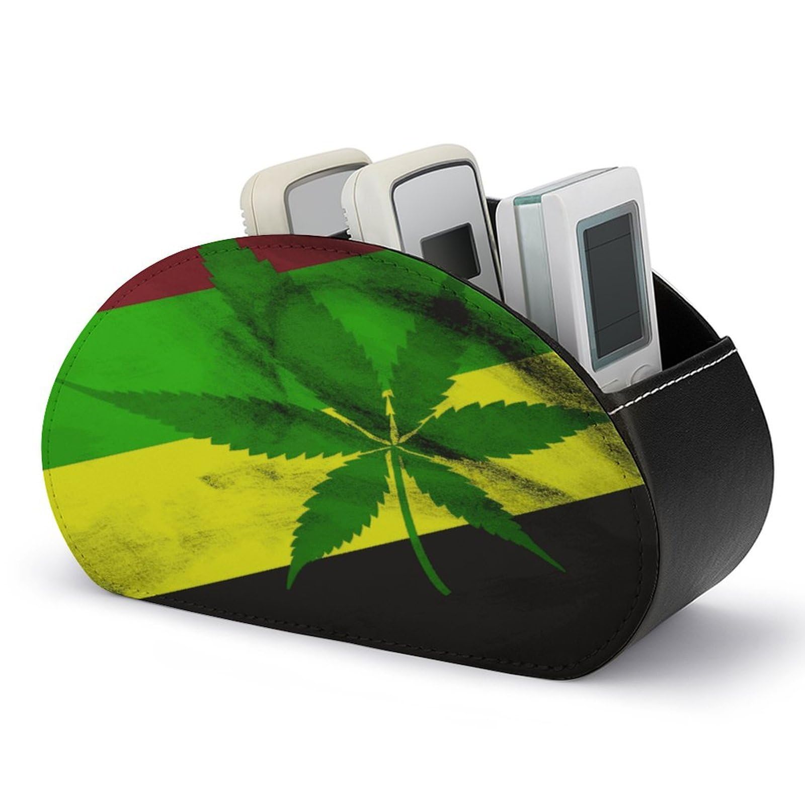 FekiLoot Jamaica Flag Leaves Remote Control Holder with 5 Compartments Multi-functional TV Remote Caddy Organizer Leather TV Remote Holder Desktop Organizer Store for Bedside Table Office Desk