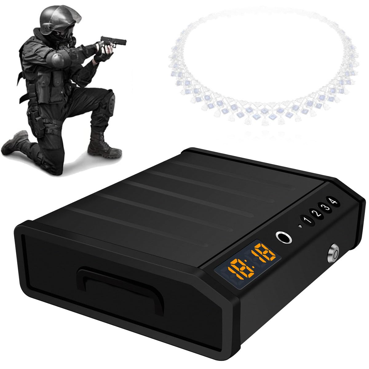Coffre-Fort de Pistolet,Coffres-forts Gun Empreintes digitales Portable,Mini Coffre-Fort pour Arme De Poing,Armoire pour Pistolet, pour chéquiers, argent liquide, bijoux