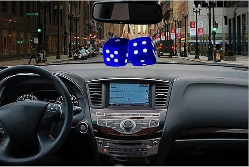 Miniatura 4 de ZONETECH Blue - Dados cuadrados para colgar de 3 pulgadas, suaves, mullidos, decorativos para vehículos, con puntos blancos, paquete de 2