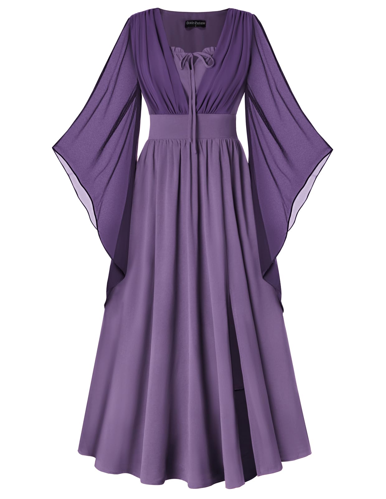 SCARLET DARKNESS Damen Renaissance Kleid 3/4 Ärmel Hohe Taille Schlitz vorne Sommerkleid V-Neck Mittelalter Maxi Kleider