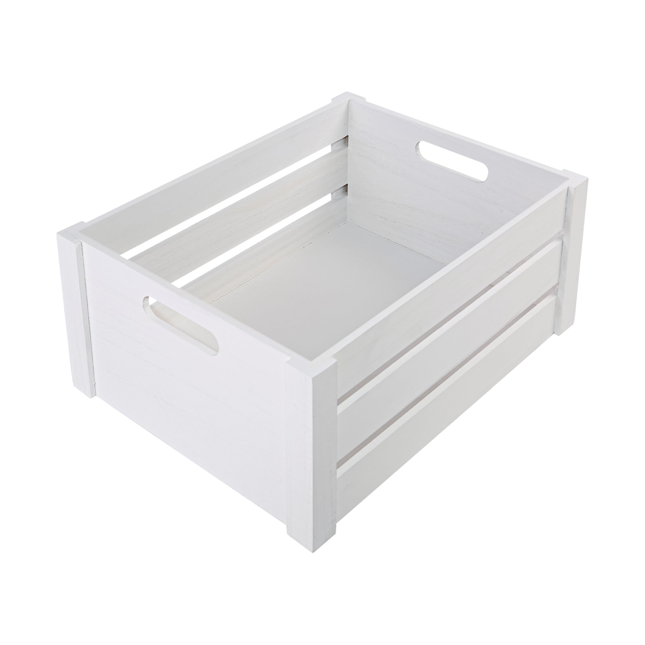 Wickerfield Wooden Crate with handles Shelve Basket Racking Crates Gift Hampers Wedding Decoration Retail Display Rack (Pure White, Large)