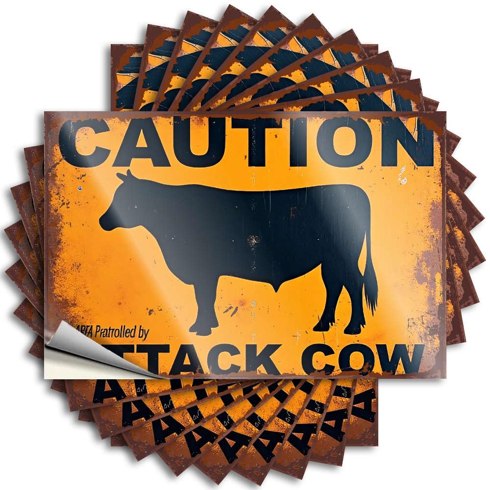 Tattoo Outdoor Porch Decor Durable Vinyl - Caution: Area Patrolled By Attack Cow. Bottle for Checkered Use(8X12CM)
