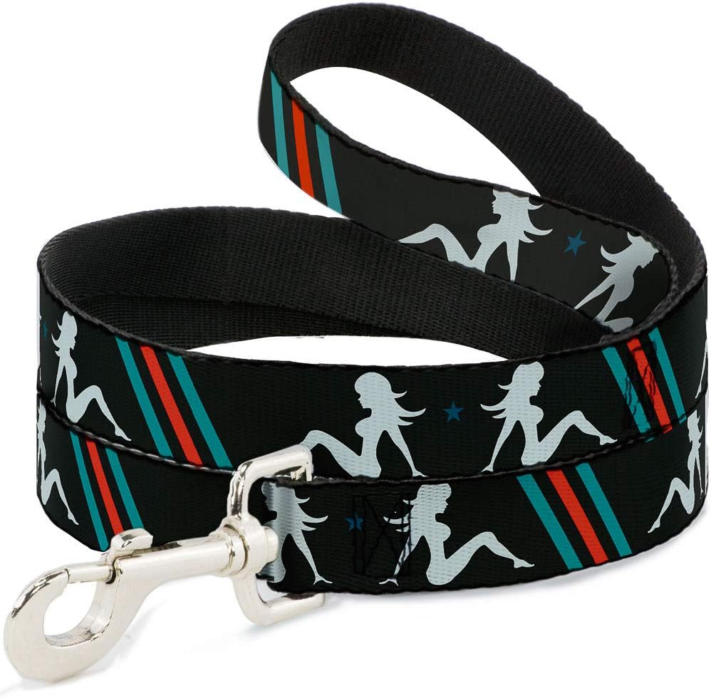 Buckle-Down Pet Leash - Mud Flap Girls w/Stripes Gray/Turquoise/Orange - 6 Feet Long - 1" Wide