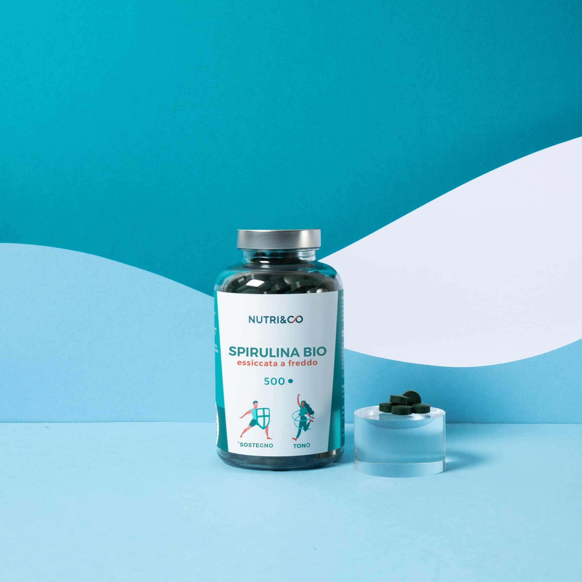 NUTRI & CO Spirulina Biologica - 500 Compresse Bio da 500 mg Pure Senza Eccipienti - 15% di Ficocianina - Polvere Essiccata e Compressa a Freddo - Analizzata e Confezionata in Francia