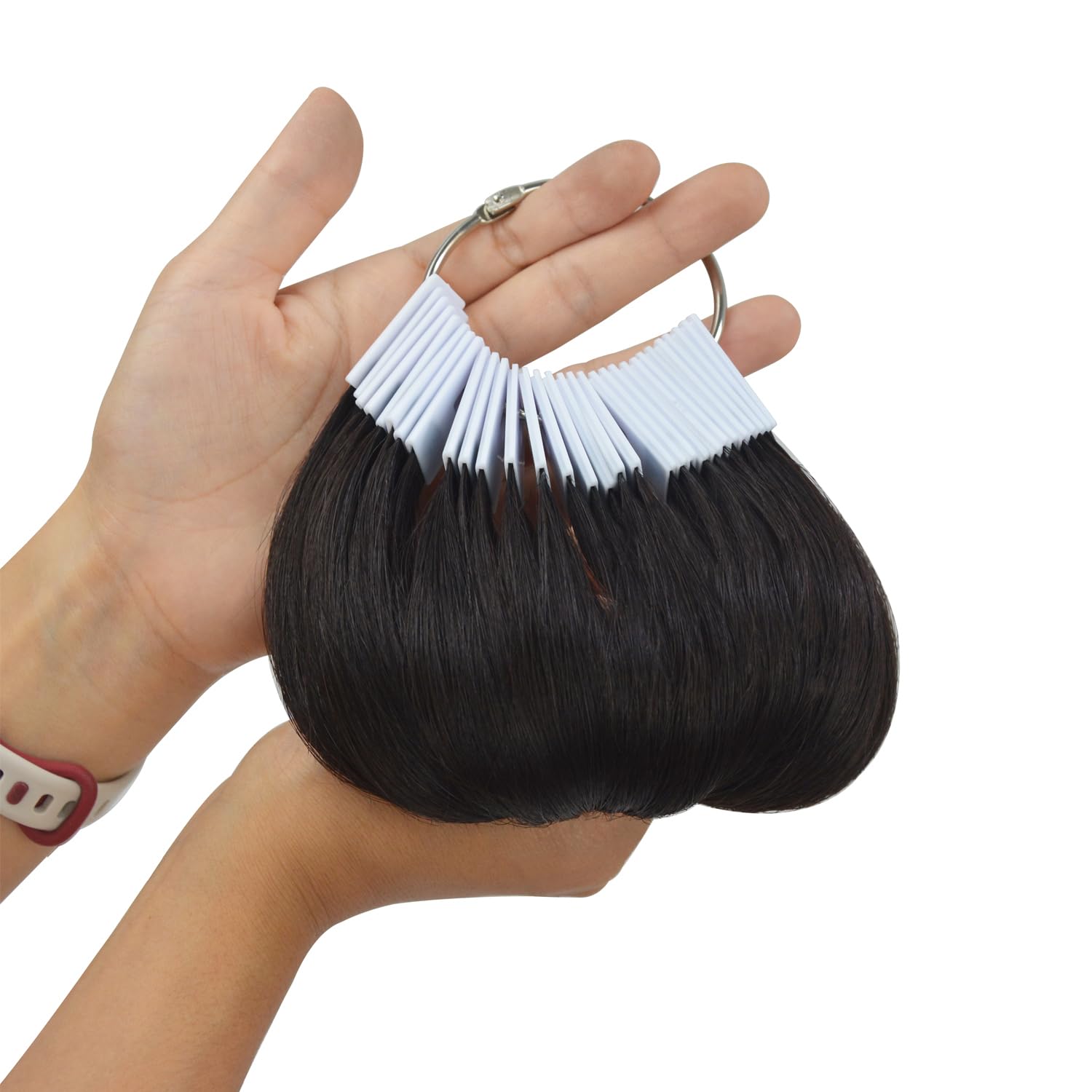 30 pcs 8 Inch Human Hair Swatches Testing Color Samples Rings for Hair Extensions Salon Hair Color Chart (Black) - Image 4