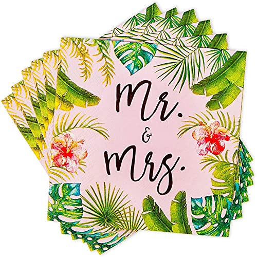 Mr and Mrs Cocktail Napkins for Tropical Beach Wedding Supplies (5 In, 100 Pack) - Image 5