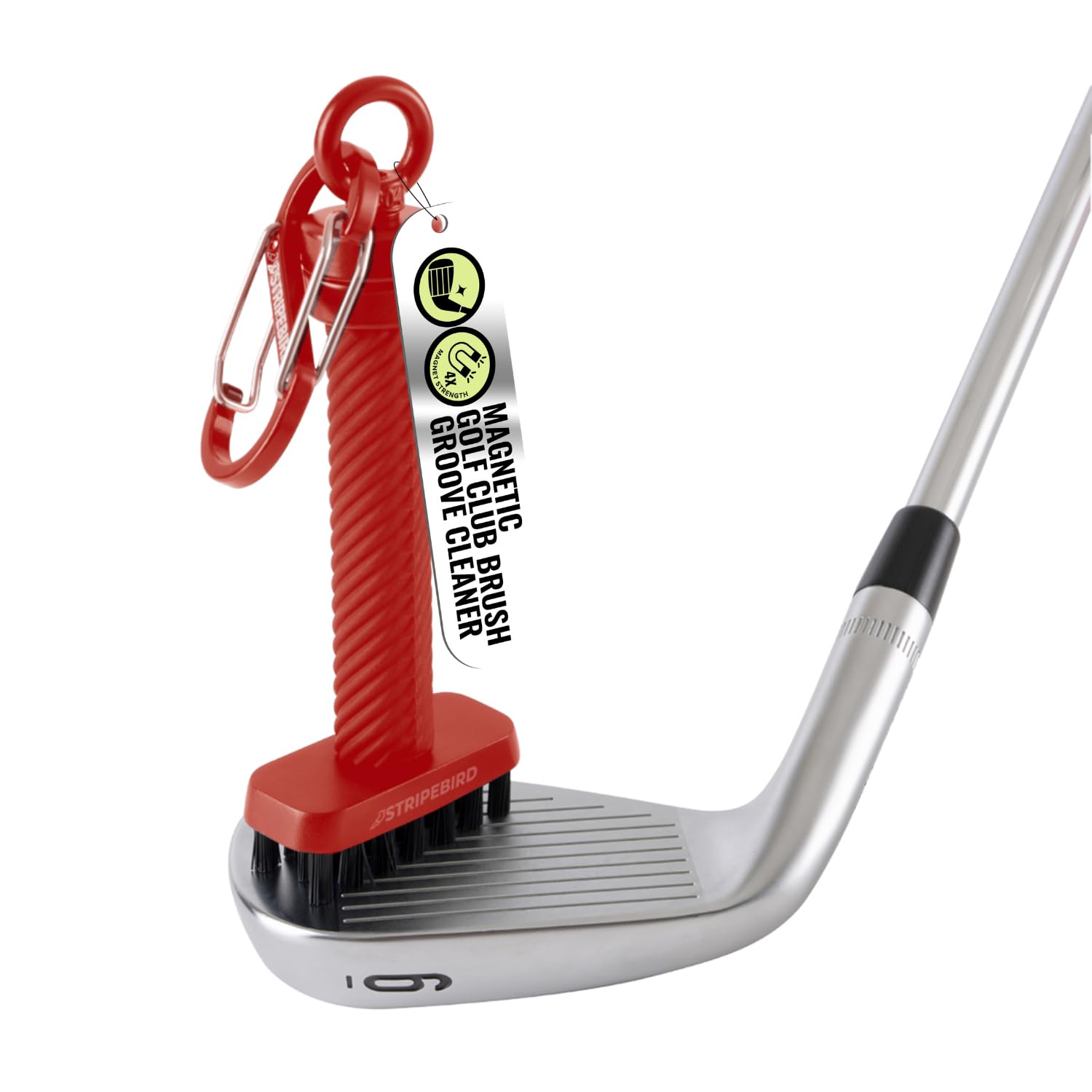 Stripebird - Magnetic Golf Club Brush Groove Cleaner (Red) - Detachable - Premium Nylon Bristles - Golf Bag Accessories - Cleaner Brush - Golf Accessories - Golf Ball Cleaner Tool