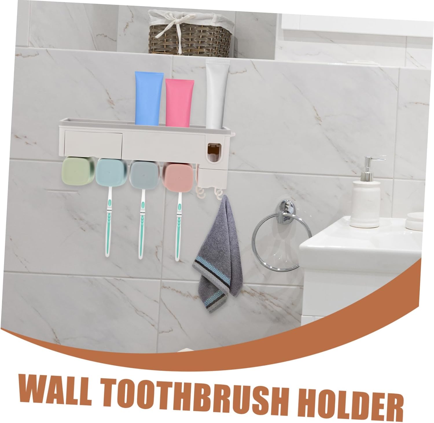 Automatic Toothpaste Dispenser with Wall-Mounted Toothbrush Holder Rack for Bathroom Organization Space-Saving Toothbrush Stand for Home Kitchen Hotel Use Easy Installation and
