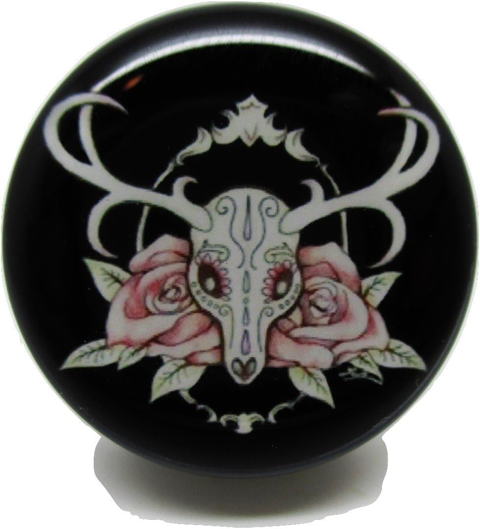Pair* Deer Skull w/Roses Ear Plugs - Acrylic Screw-On - 10 Sizes (00 Gauge (10mm))