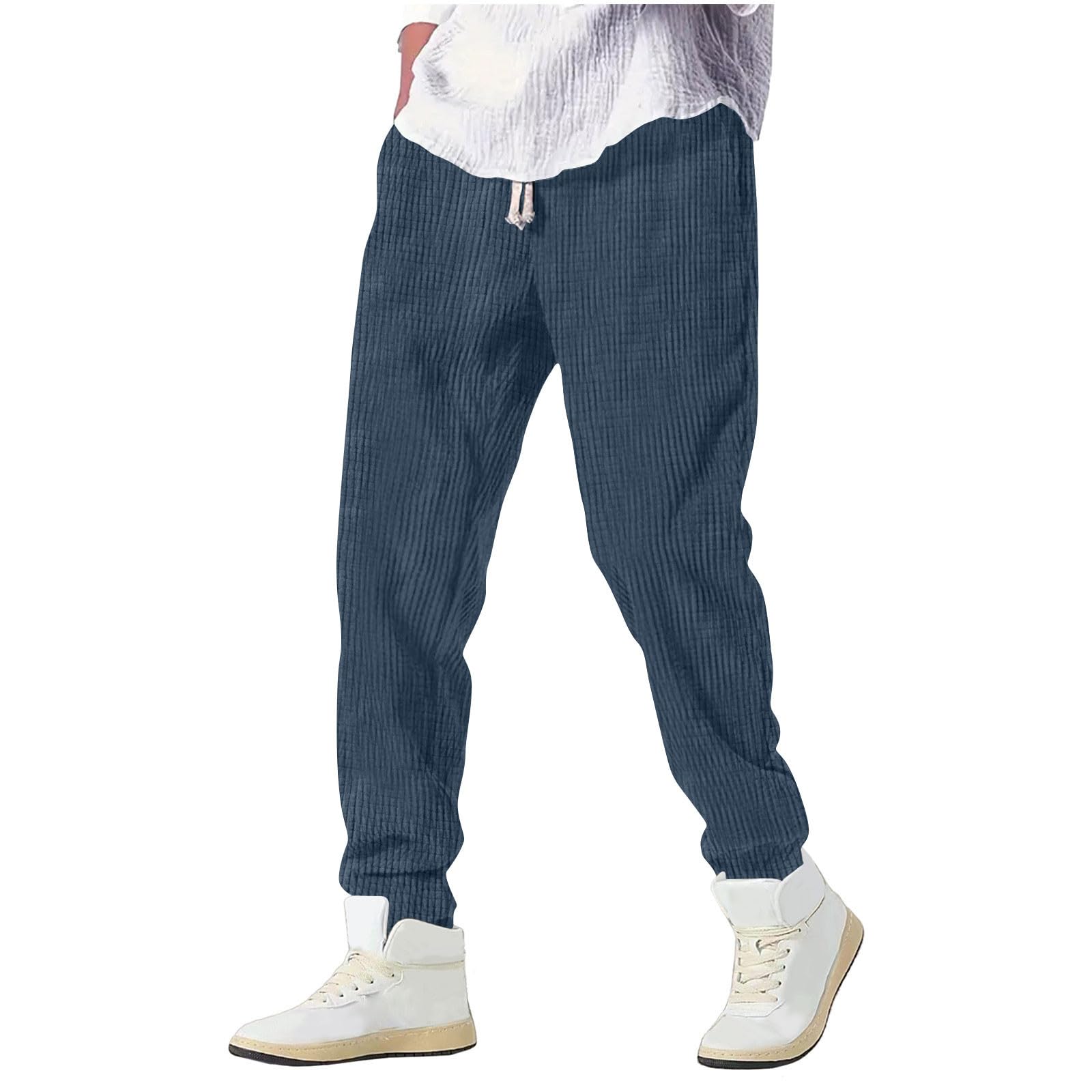 Kirakuco Pantaloni Giapponesi Uomo Larghi Pantalonis in Velluto A Coste Lunghi Taglio Dritto Modello Pantalone con Vita Elasticizzata e Cordino Baggy Elasticizzati Casual Streetwear Colore Solido