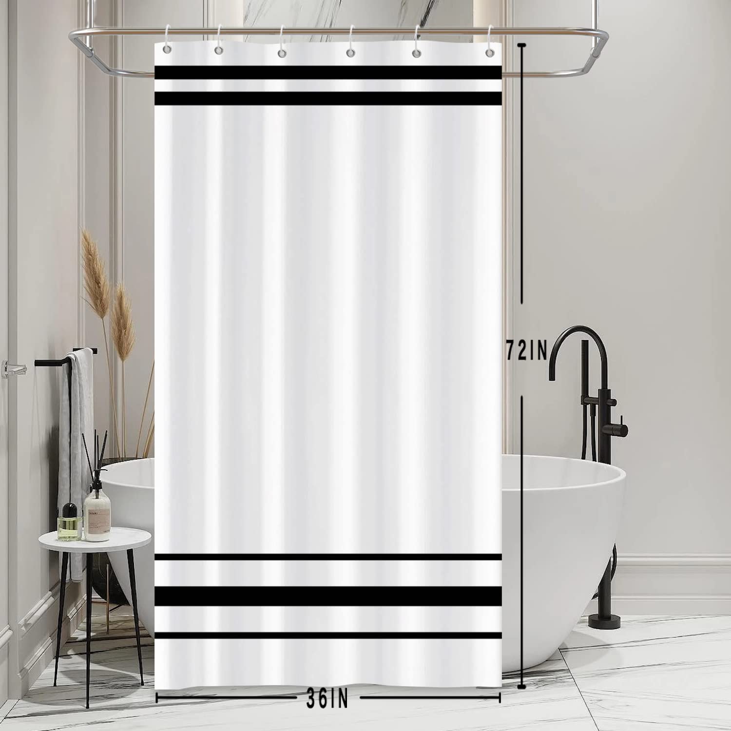 SDOTPMT 90x180cm Cortinas de baño en Blanco y Negro Cortinas de baño clásicas Modernas Cortinas de baño a Rayas Negras Decoración Minimalista de Cortinas de baño en Granjas Rurales