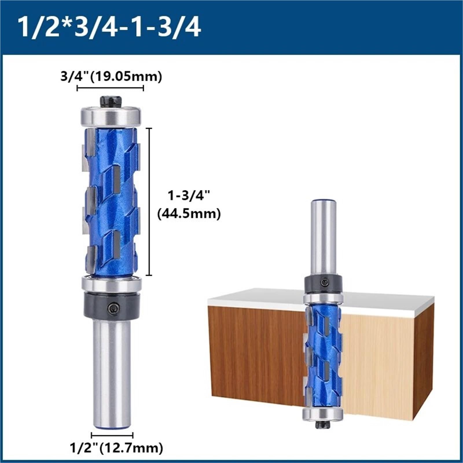 Frez 12 mm, trzpień 1/2" z frezem czołowym, frez spiralny podwójnym łożyskiem, węglik spiekany, do drewna,Obróbka precyzyjna(1l2x3l4-1-3l4)