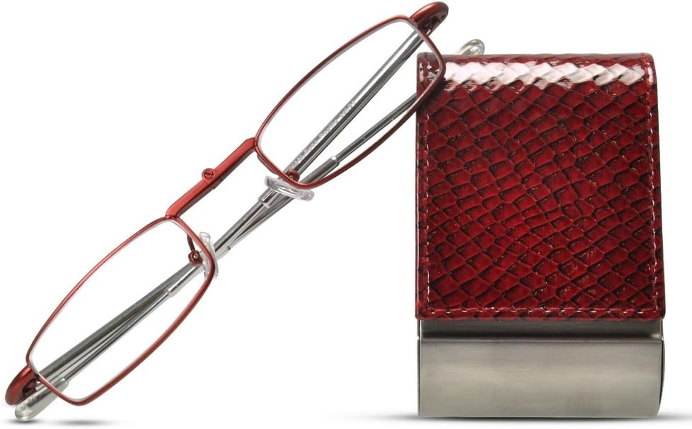 Cinzia Folding Readers Reading Glasses with Reptile Pattern Case, 1.25, Red