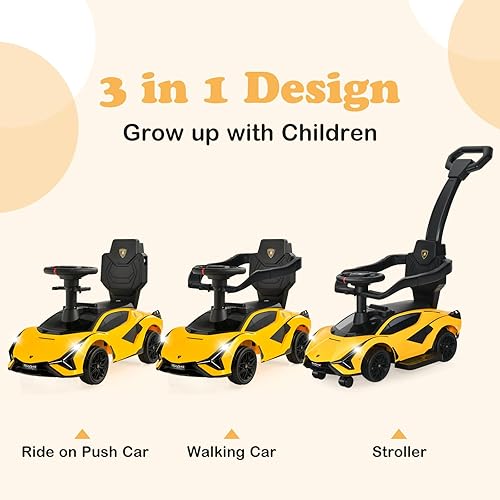 Miniatura 3 de OLAKIDS Lamborghini SIAN - Automóvil de empuje 3 en 1, con licencia y ruedas universales, mango extraíble y barandillas, juguete para caminar con