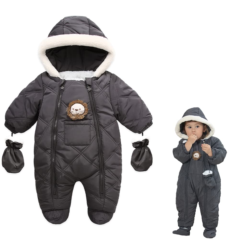 XIFAMNIY Baby Winter Outfit Coat Romper Outwear Hooded Footie Toddler Infant Lion Snowsuit