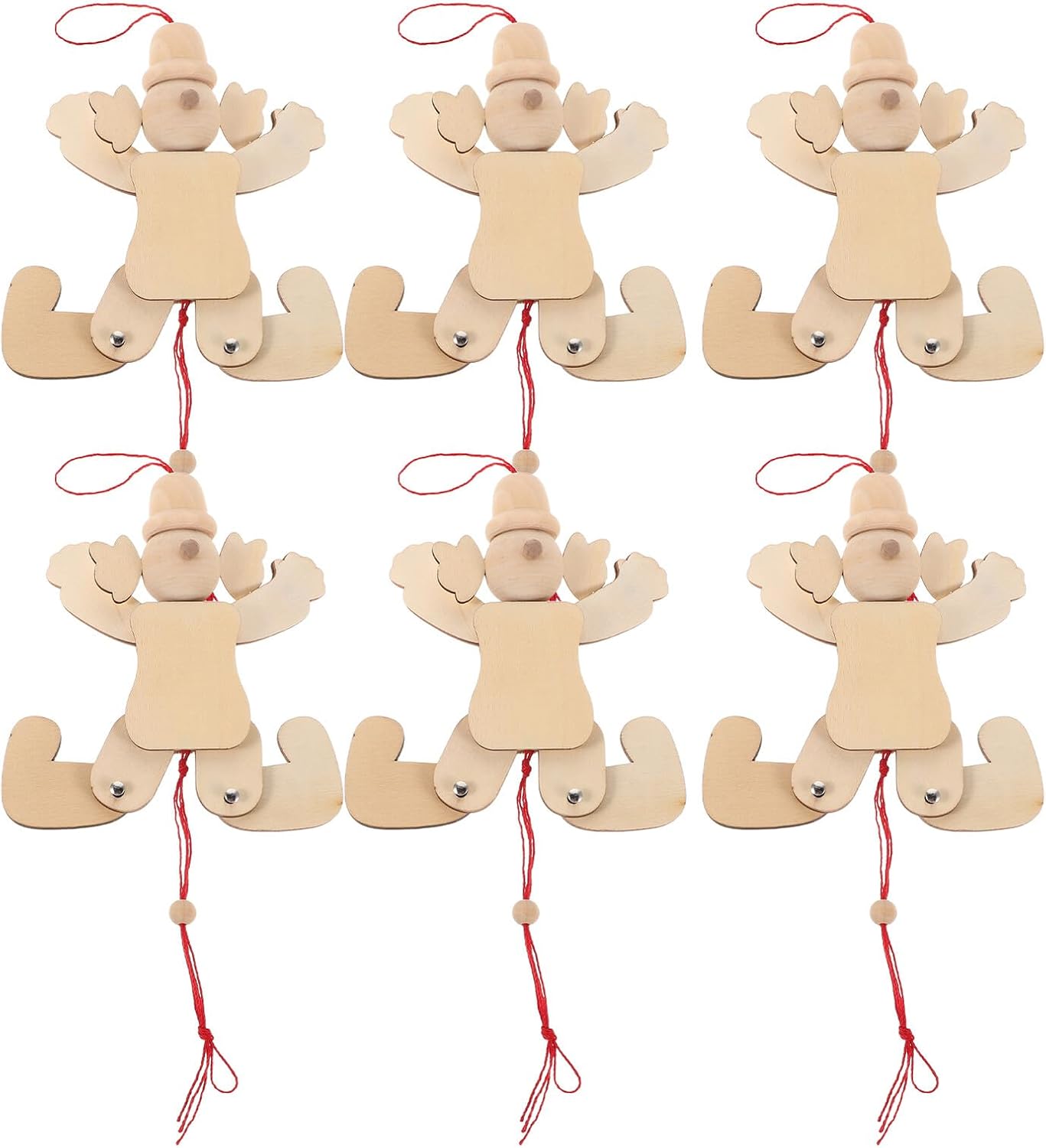 6pcs Wooden Clown Marionette Puppets DIY Craft Supplies Pull String Interactive for Family Gathering Home Decor Enhancing Hand-Eye Coordination and Creativity