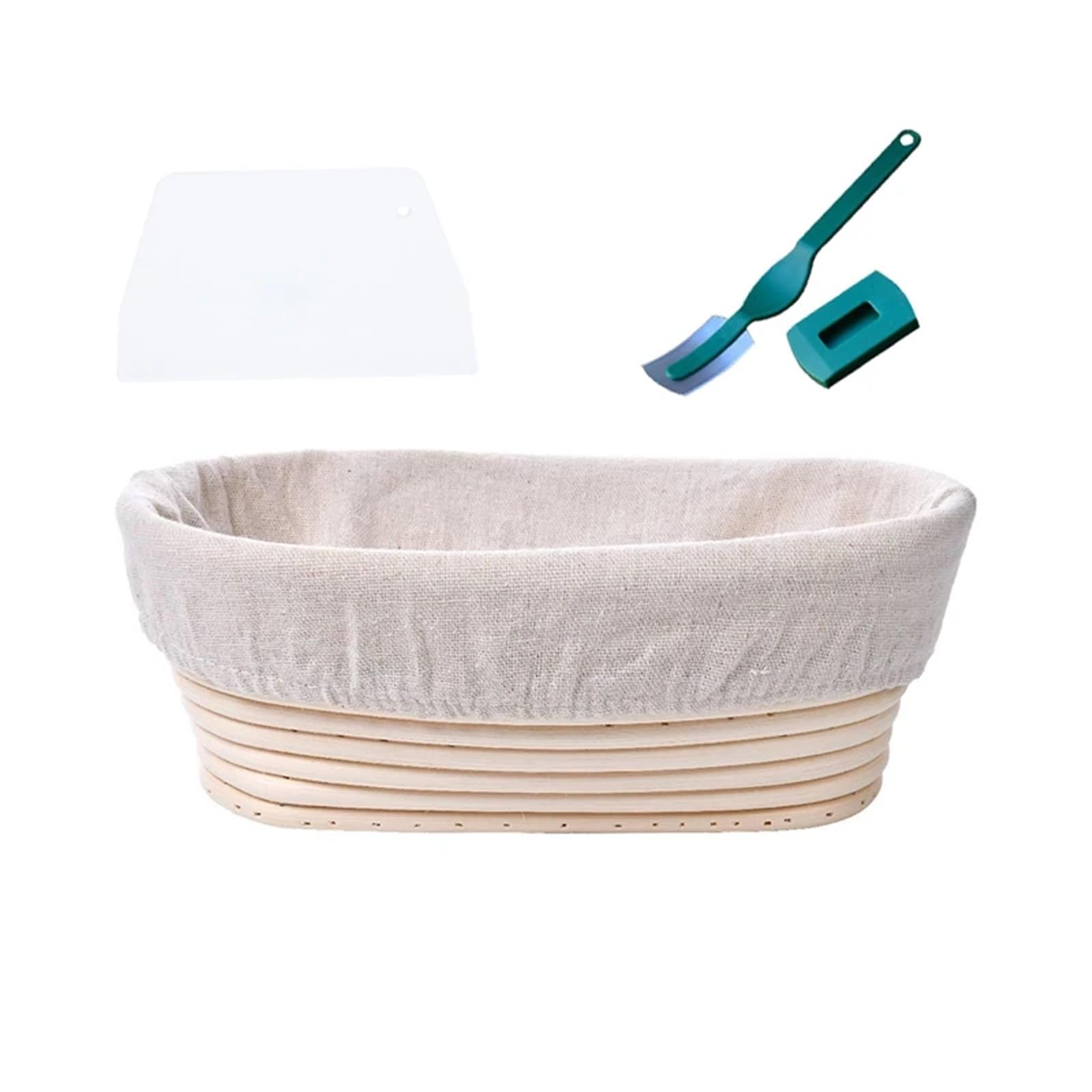 Cesta Para Fermentar Pan Juego de cestas Banneton de pan de mimbre hechas a mano con forro, cestas for prueba de pan, cesta for prueba de masa fermentada redonda/ovalada(Oval-25 * 15 * 8cm)