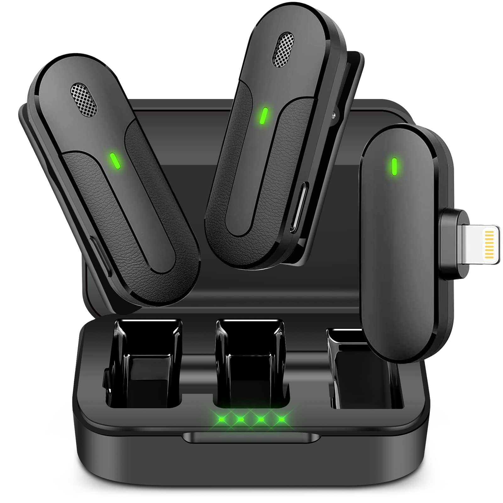 2 Wireless Lavalier Microphone for iPhone iPad - Lav Mics Lapel for Video Recording with Battery Case Interviews Lectures Live Streaming Influencers YouTubers TikTok Vlog