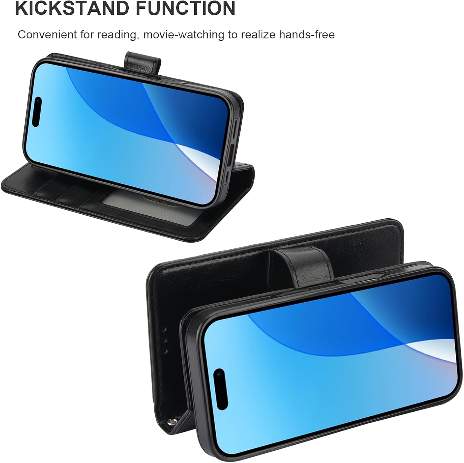 Bocasal Detachable Wallet Case for iPhone 16 RFID Blocking Card Slots Holder Premium PU Leather Magnetic Kickstand Shockproof Wrist Strap Removable Flip Protective Cover 5G 6.1 inch (Black)