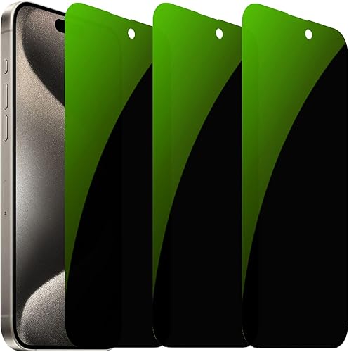 3 piezas de vidrio templado de privacidad anti-azul para iPhone 15 Pro Protector de pantalla anti-espía película antiespías dureza 9H antiarañazos