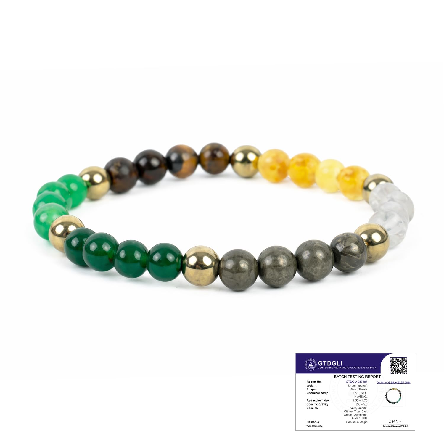 Dhan Yog Bracelet | Attracts Wealth & Financial Prosperity | Pyrite, Citrine, & Aventurine bracelet | Astrology Dhanyog Bracelet for Men & Women | Certificate of Authenticity