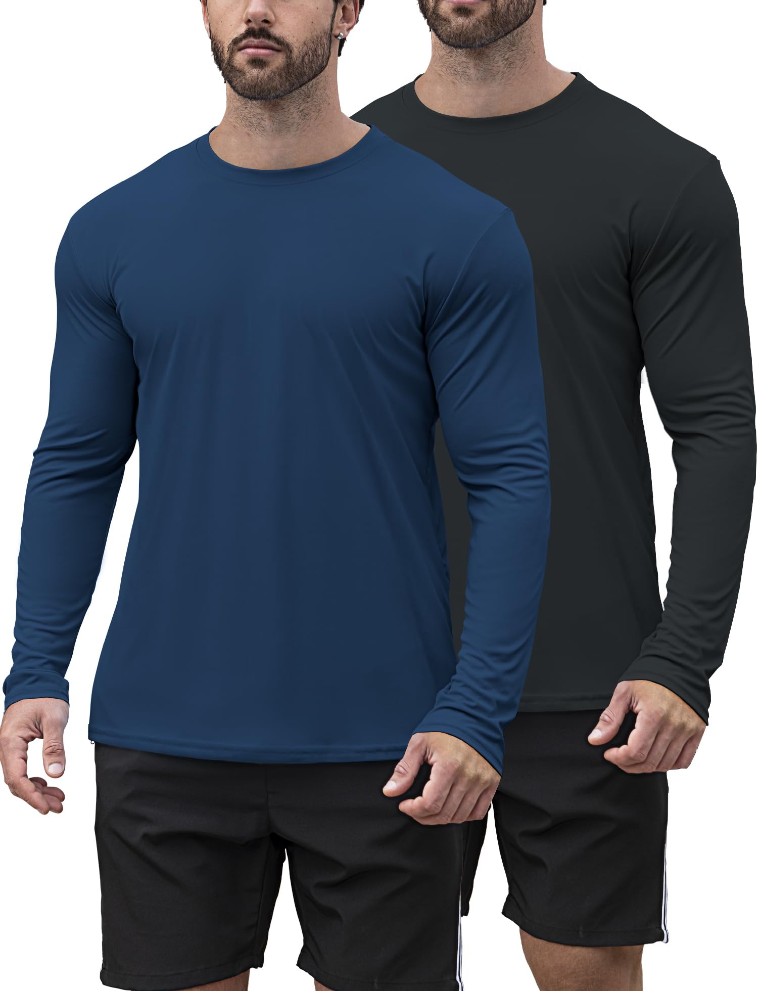 2 Pack Men's UPF 50+ Rash Guard Swim Surf Fishing Shirts, Long Sleeves UV Sun Protection Shirts for Men