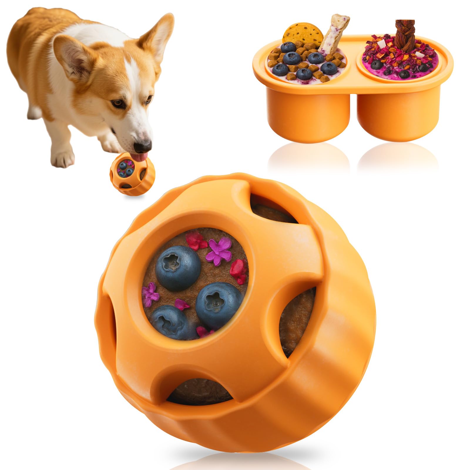 NYHWBI Treat Dispenser Dog Toy, Interactive Dog Toys for Enrichment Flexible IQ Treat Ball Durable Interactive Chase Slow Feeder Frozen Food Puzzle Slow Feeder