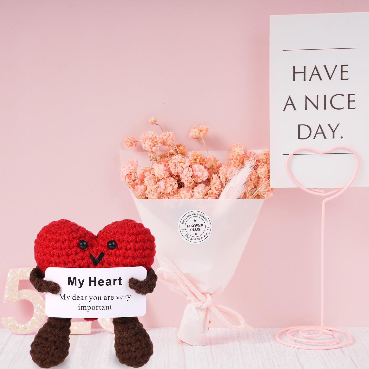 Crochet Cœur Positif Poupée Tricotée Fil Laine - Cadeau Encouragement Décoration Bureau Maison