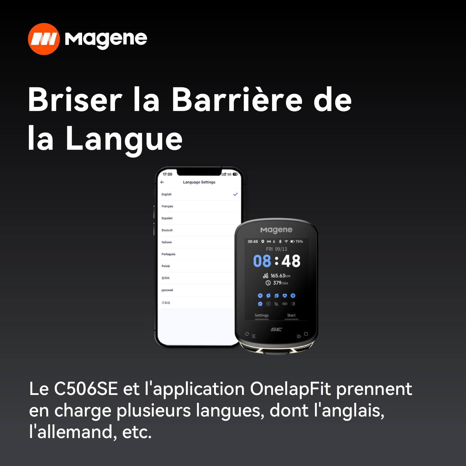 Magene C506SE Compteur Vélo GPS sans Fil, Écran Couleur Étanche de 2,4'', Navigation Routière, Bluetooth&WiFi, Données Personnalisées, 11 Langues