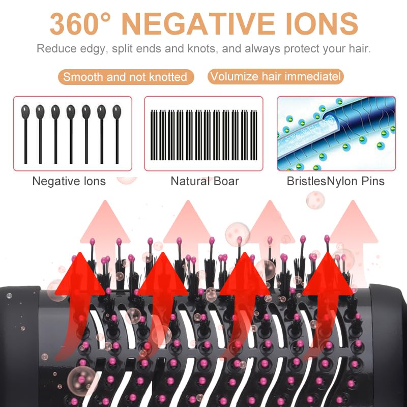 Hair Dryer Brush,Hair Dryer & Volumizer Hot Air Styler Brush,Multifunctional Blow Dryer Brush,Professional Negative Ion Anti-Frizz Hair Dryer Styler Brush. (Black Red) - Image 5