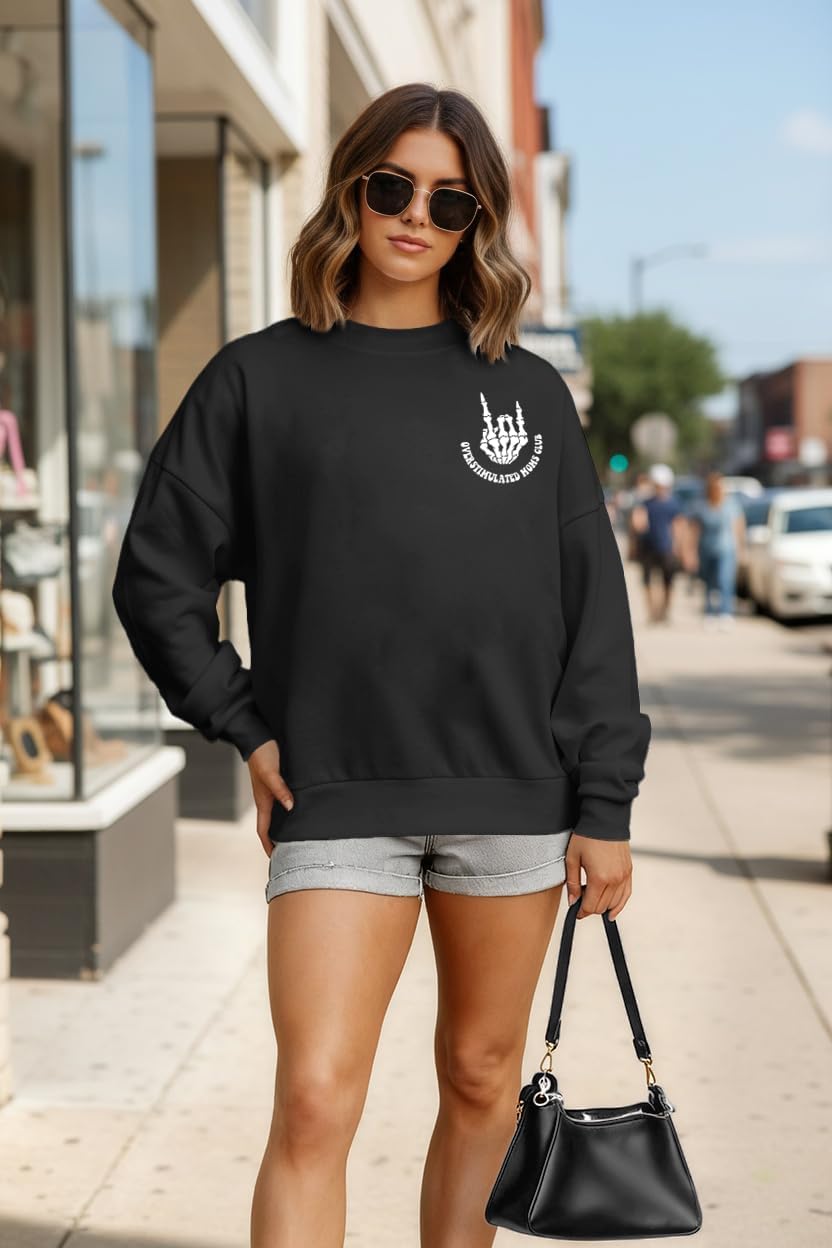 Mama Sweatshirt Overstimulated Moms Club Bruh Graphic Pullover for Women Vintage Long Sleeve top - Image 2