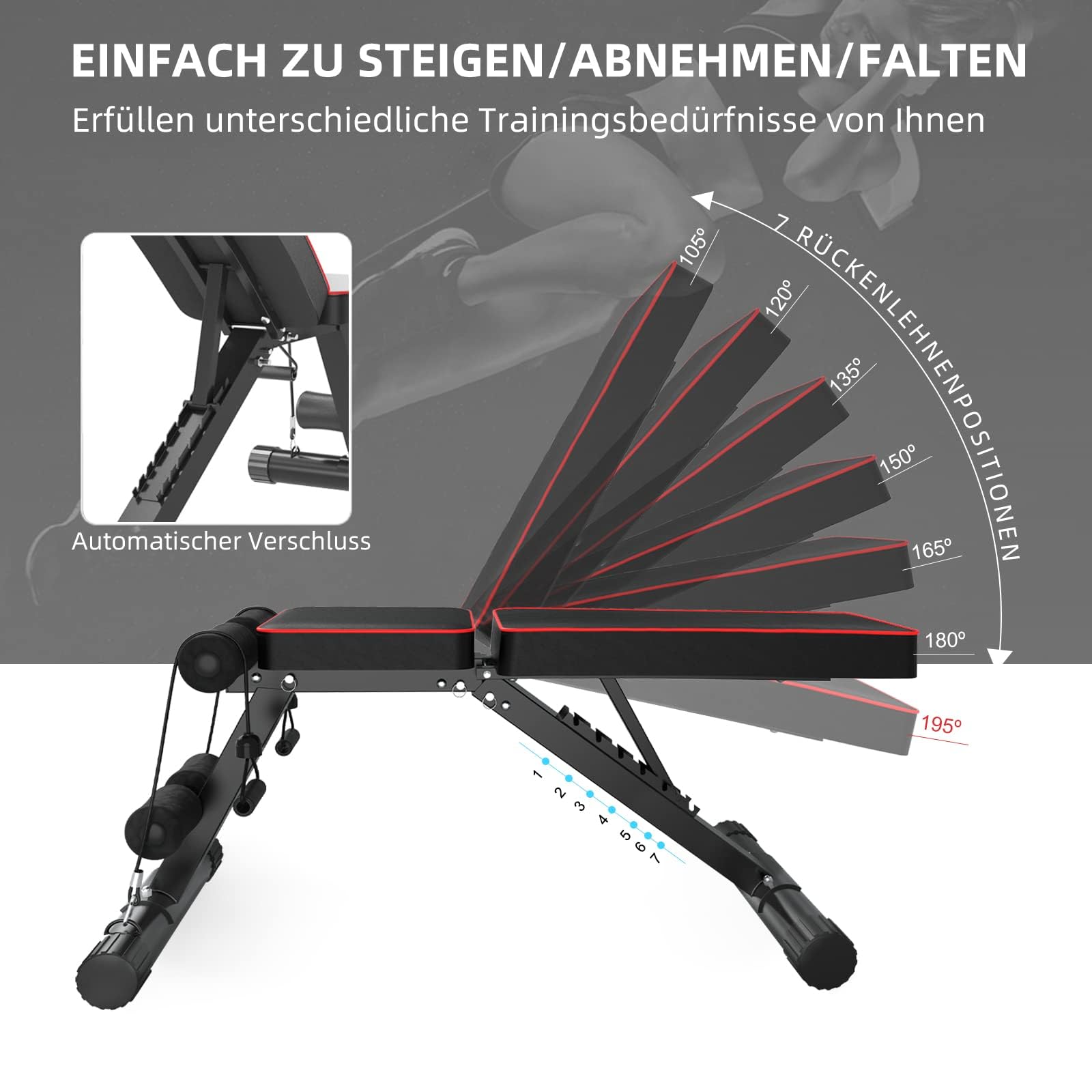 YOLEO klappbare Hantelbank Multifunktion Training Fitness Bank Bauchtrainer Schrägbank mit 6-Fach Verstellbarer Rückenlehne/3-Fach verstellbarer Sitzkissen,Belastung 300kg