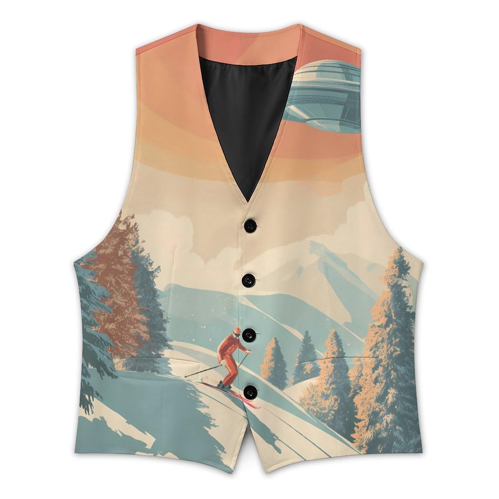 A Skier with Aliens - Gilet casual da uomo con 2 tasche | Slim Fit Gilet Gilet Business Formale Gemelli Vestito