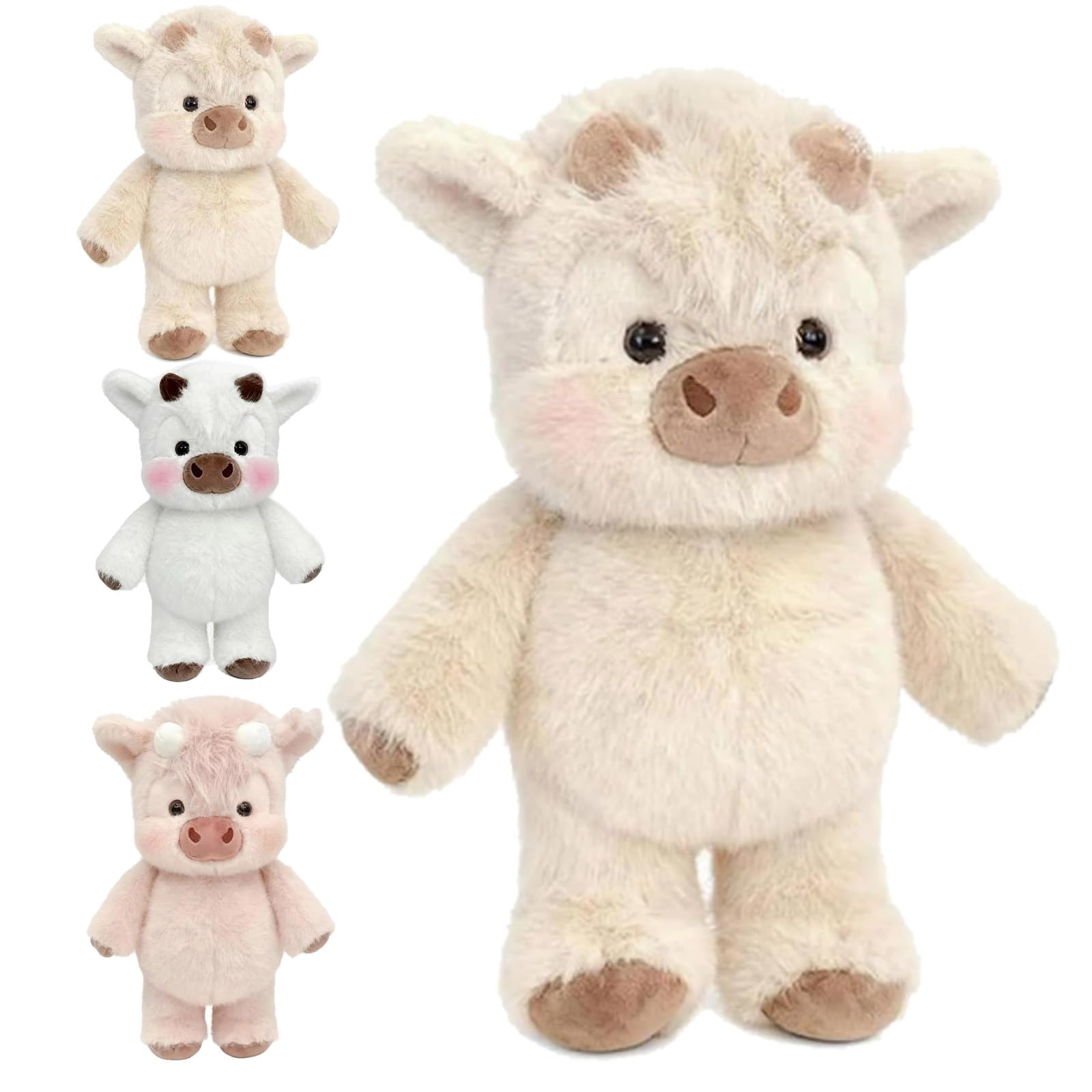 Running Cow Plush, 17.7/23.6 inch Cute Running Highland Cow Plush Toy, Interactive Moving Legs Stuffed Animals for Stress Relief, Birthday Gift for Kids & Adults (Cream, 23.6inch)