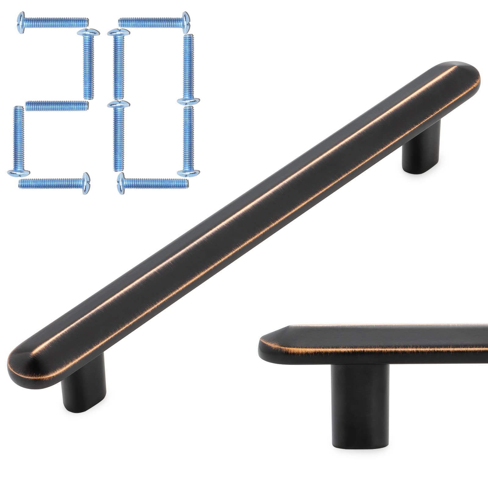 KOOFIZO 20-Pack Beveled Bar Cabinet Pull, Oil Rubbed Bronze Furniture Handle, 5 Inch/128mm Hole Centers, Solid Hardware for Kitchen Cupboard Door, Bedroom Dresser Drawer, Bathroom, Vanity, Wardrobe