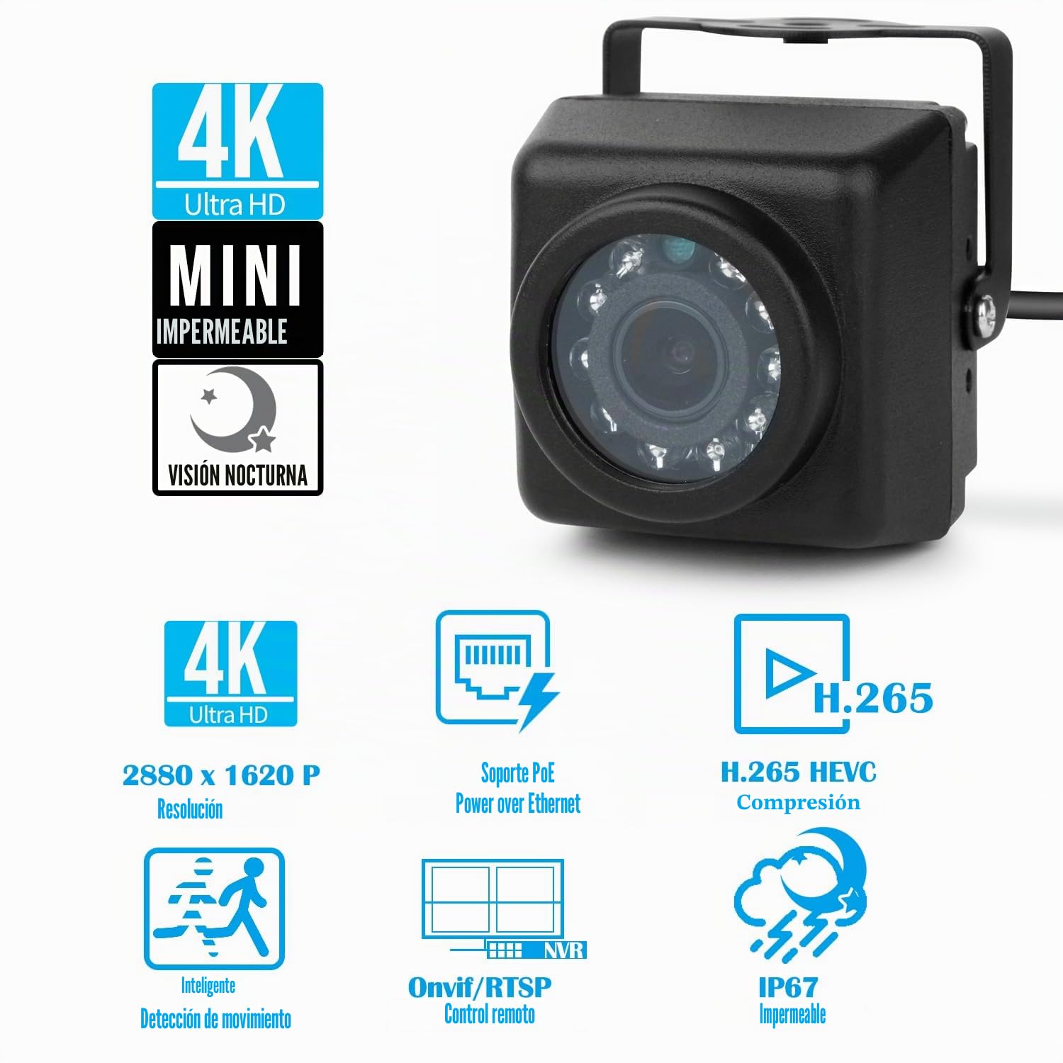 Cámara IP mini POE de 5 MP, para exteriores IP65, resistente al agua, Ultra HD 2880 x 1620, visión nocturna por infrarrojos, objetivo de 3,6 mm, 75°FOV, detección de movimiento, APP/NVR/PC