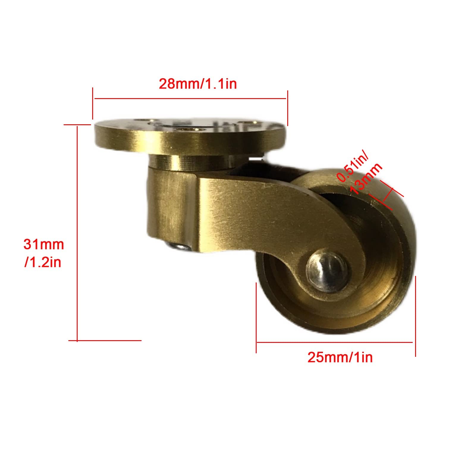 Robuste Möbelrollen aus Messing, 4 Stück, 25 mm, Antik-poliert, Dreh- und Transportrollen mit Schrauben, ideal für Vintage-Möbel und Heimdekoration