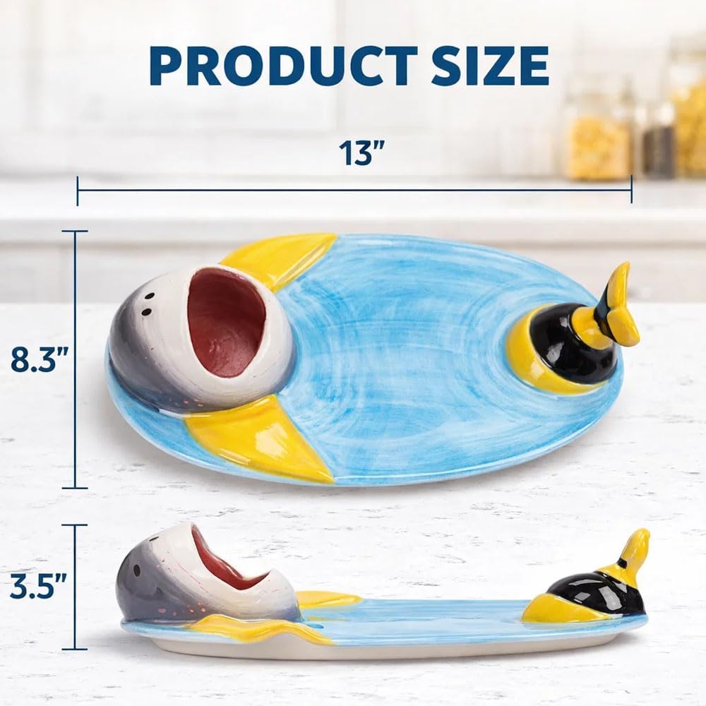 Shark Charcuterie Board, Shark Sushi Plate Ceramic Serving Platter, Elegant Fish Style Charcuterie and Food Display Plate (Style C)