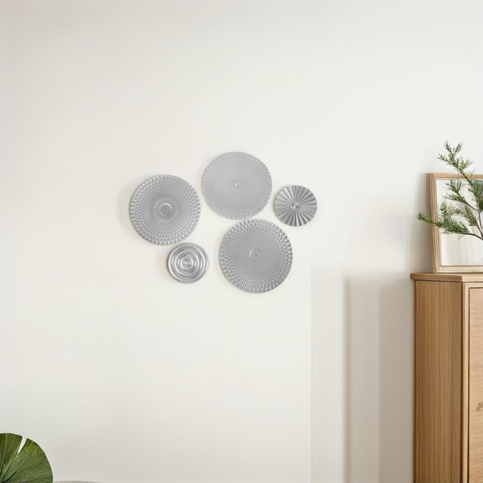 ZUNOXAZ 5 Teiliges Wanddekor Set Sonne Aus Metall Moderne Wandkunst Wandbehang Über Dem Sofa Schlafzimmerdekoration Silberne Wanddeko Aus Metall