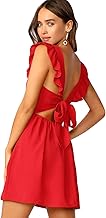 OYOANGLE Women's Tie Back Square Neck Ruffle Strap Sleeveless A Line Flare Flowy Summer Short Dress - Buy now