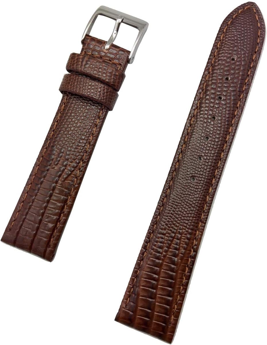 NewLife 18mm Dark Brown Genuine Leather Watchband | Teju Lizard Grain, Lightly Padded Replacement Watchstrap that brings to Any Watch (Mens Standard Length)