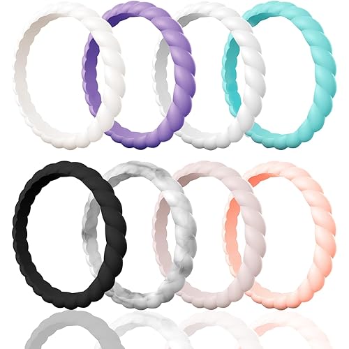 Egnaro Silicone Wedding Ring for Women,Thin and Stackble Braided Rubber Wedding Bands,No-Toxic,Skin Safe