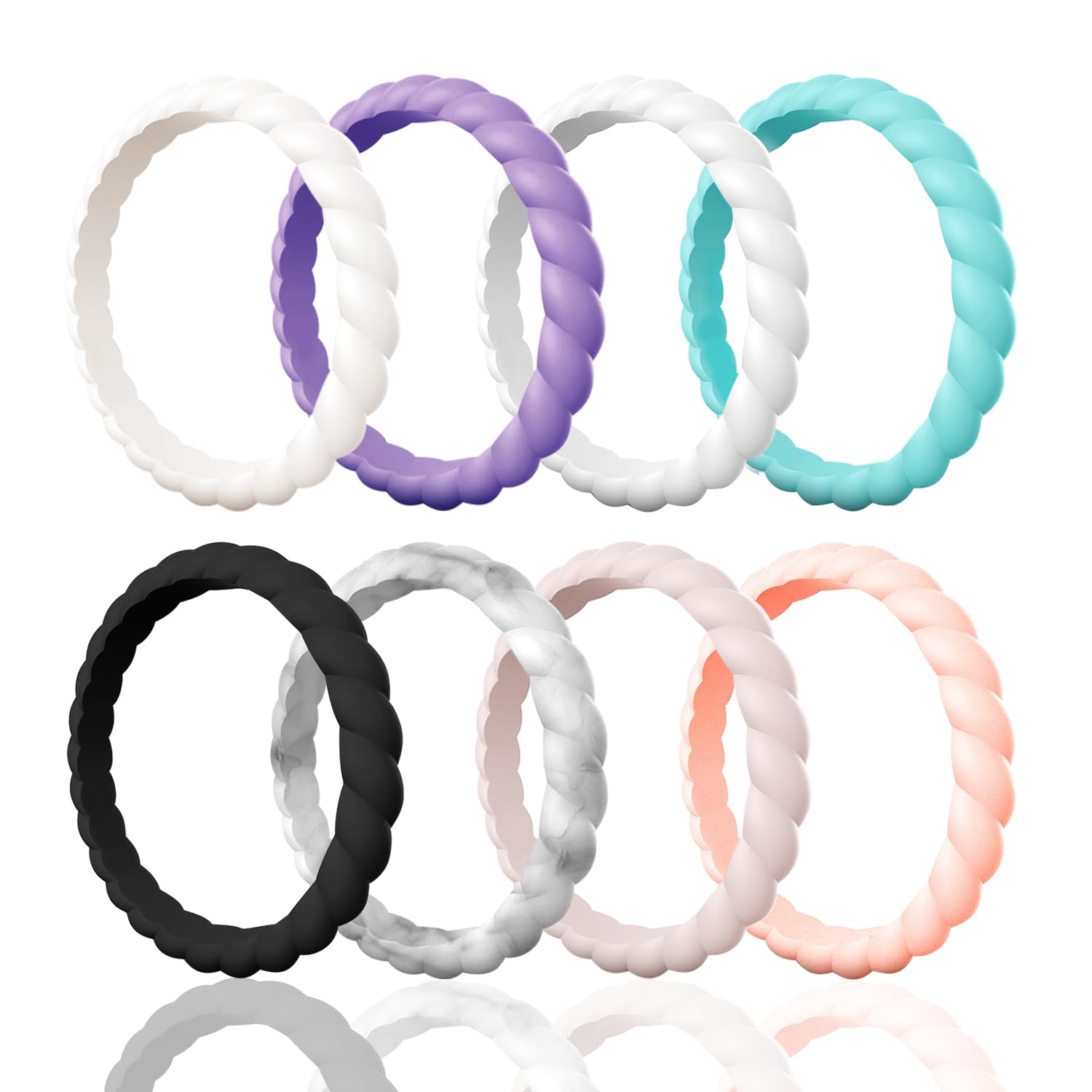 Egnaro Women's Braided Silicone Wedding Ring, Stylish Stackable Rubber Band
