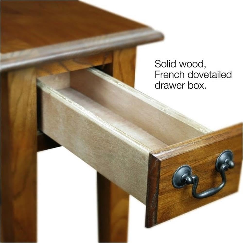 BOWERY HILL Transitional Solid Ash Wood Chairside End Table, Medium Oak Brown Finish, 24" H x 10" W x 24" D, Narrow Design with Drawer and Shelf, Small Space Solution for Living Room or Bedroom Use