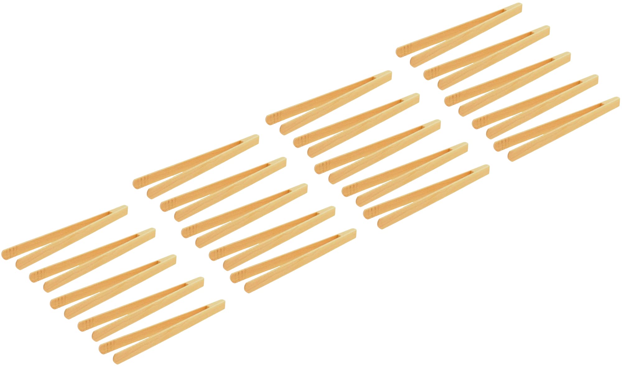 teemando® 20 X Marken Grillzange 30 cm aus Buchenholz für Wurst, Steaks und Gemüse. Die Bratwurst-Pinzette mit der Rillen-Fräsung