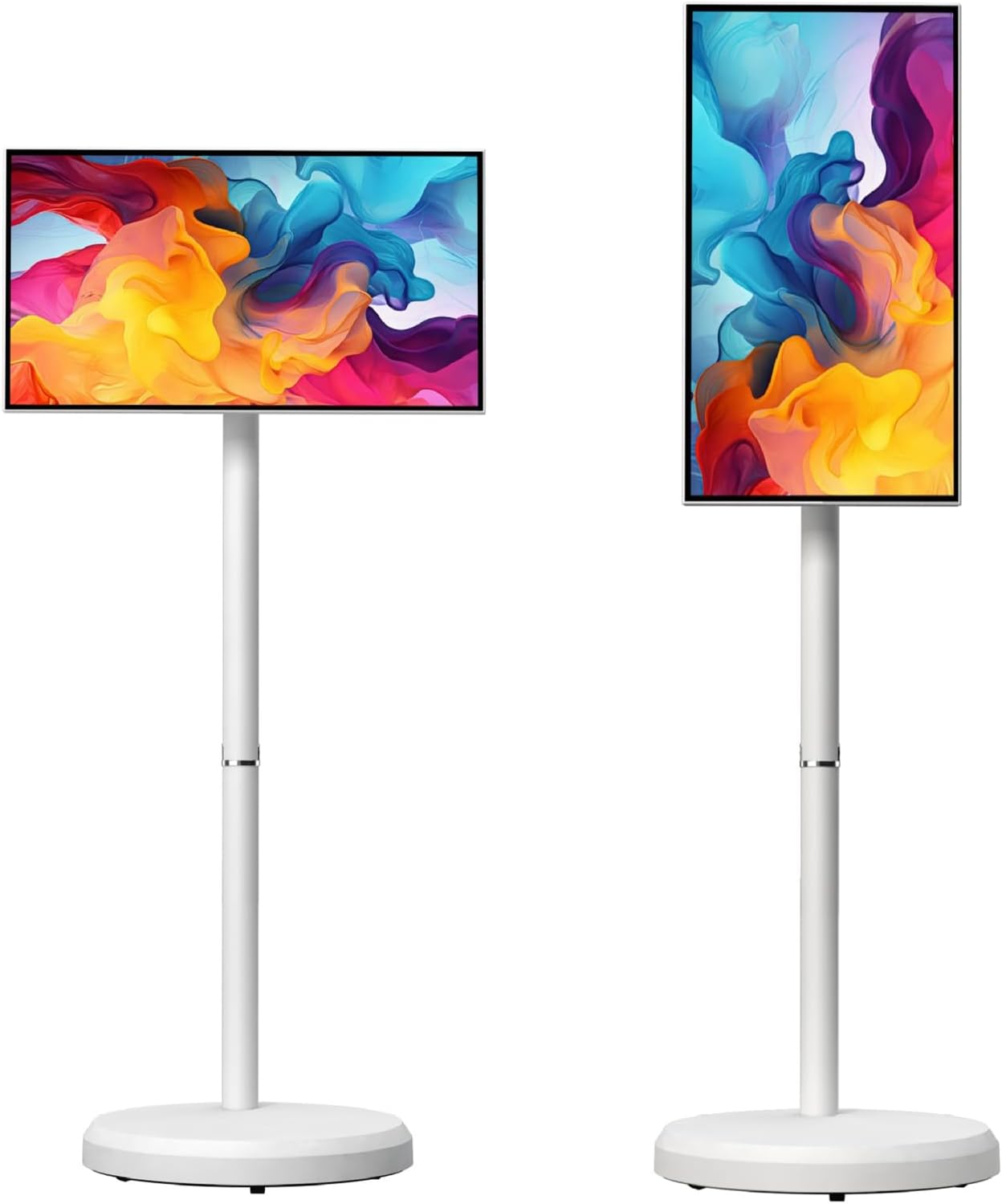 GOURIXIN 21.5 Inch Portable TV on Wheels, Smart Android 15 Rolling Tablet Movable TV with Rotating Touchscreen, 13MP Camera, 6+128G Storage, 18000mAh Battery, Wireless Casting - Image 1 of 9